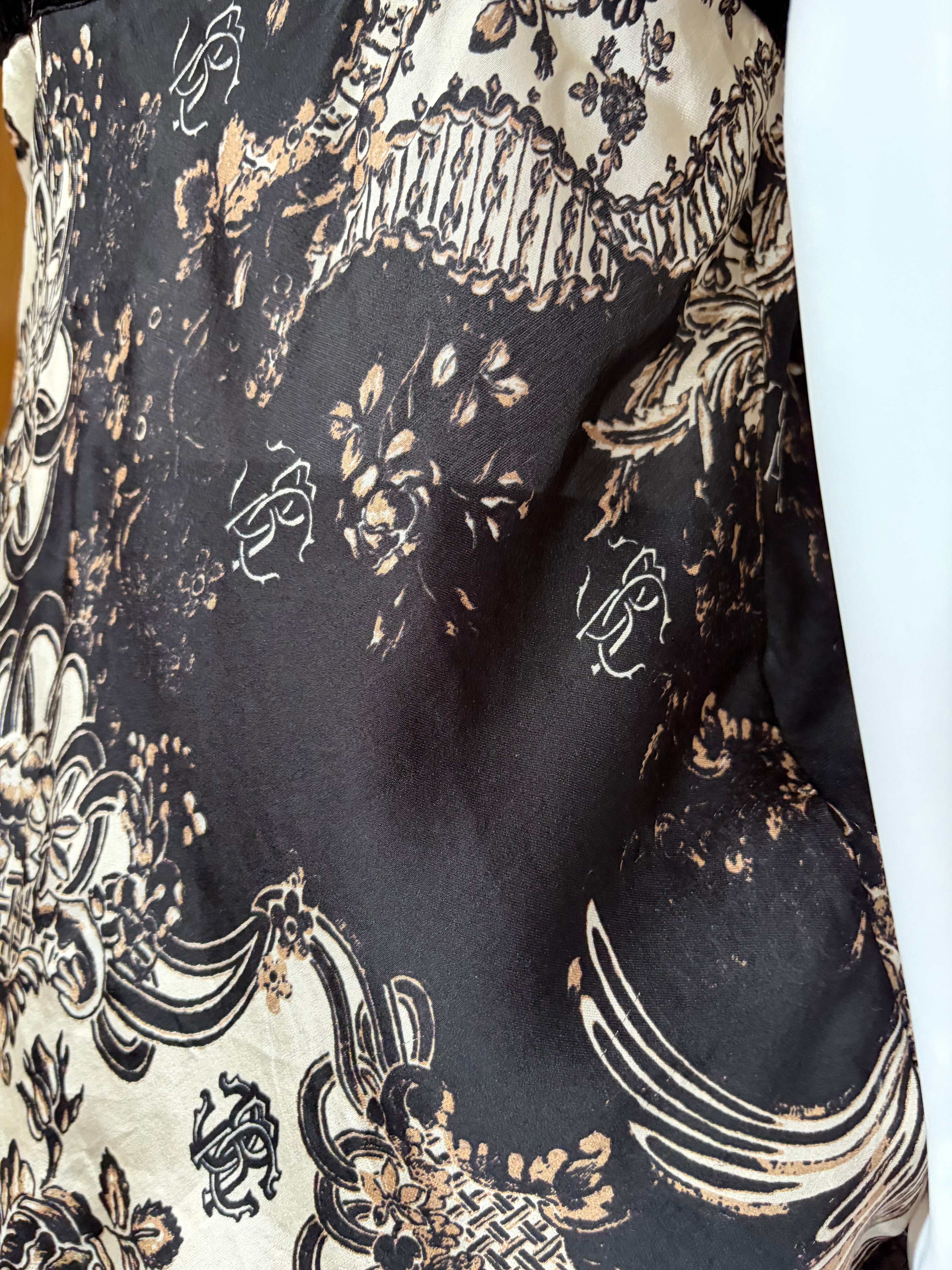 Roberto Cavalli Silk Cami Top Lace Trim Black Gold
