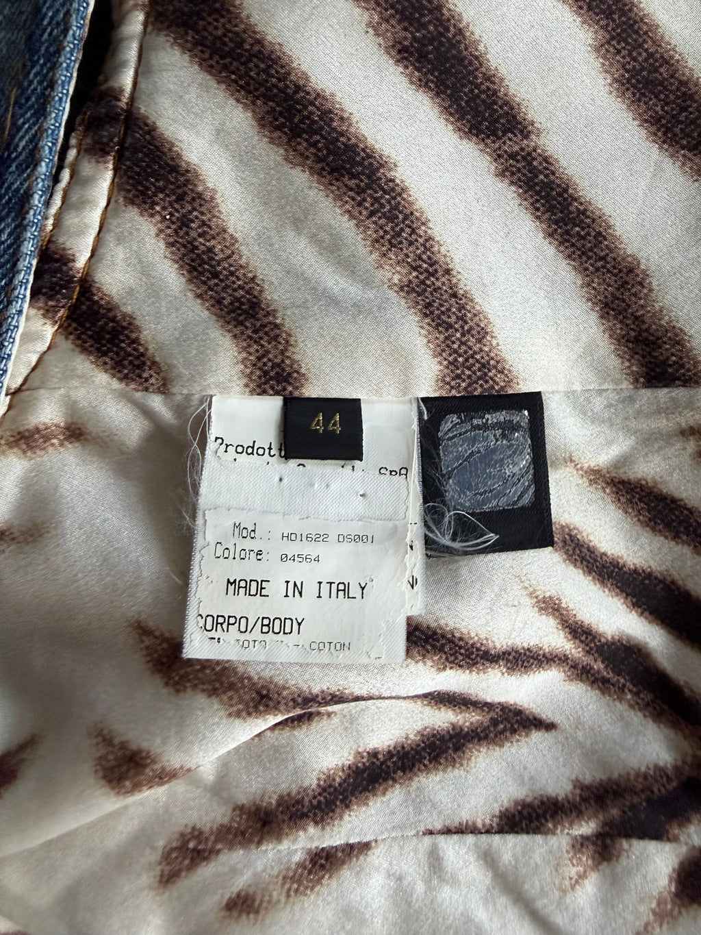 Roberto Cavalli 2000s Vintage Denim Waistcoat Zebra Print Back.