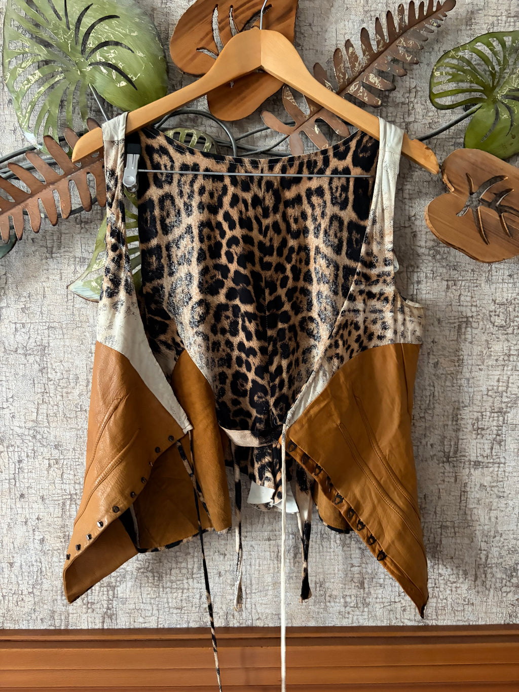 Roberto Cavalli 2003 Brown Leather Silk Corset Leopard Print M