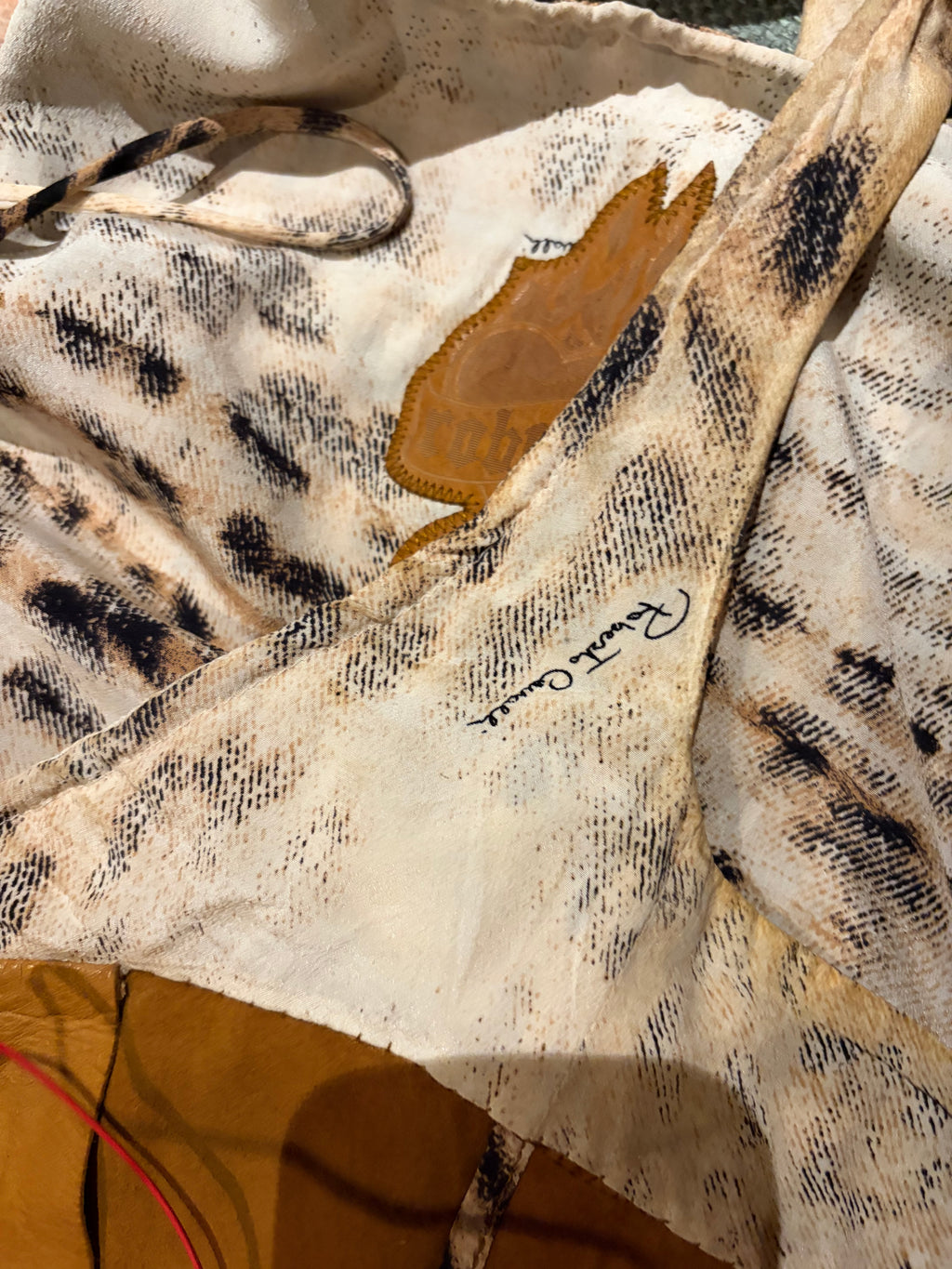 Roberto Cavalli 2003 Brown Leather Silk Corset Leopard Print M