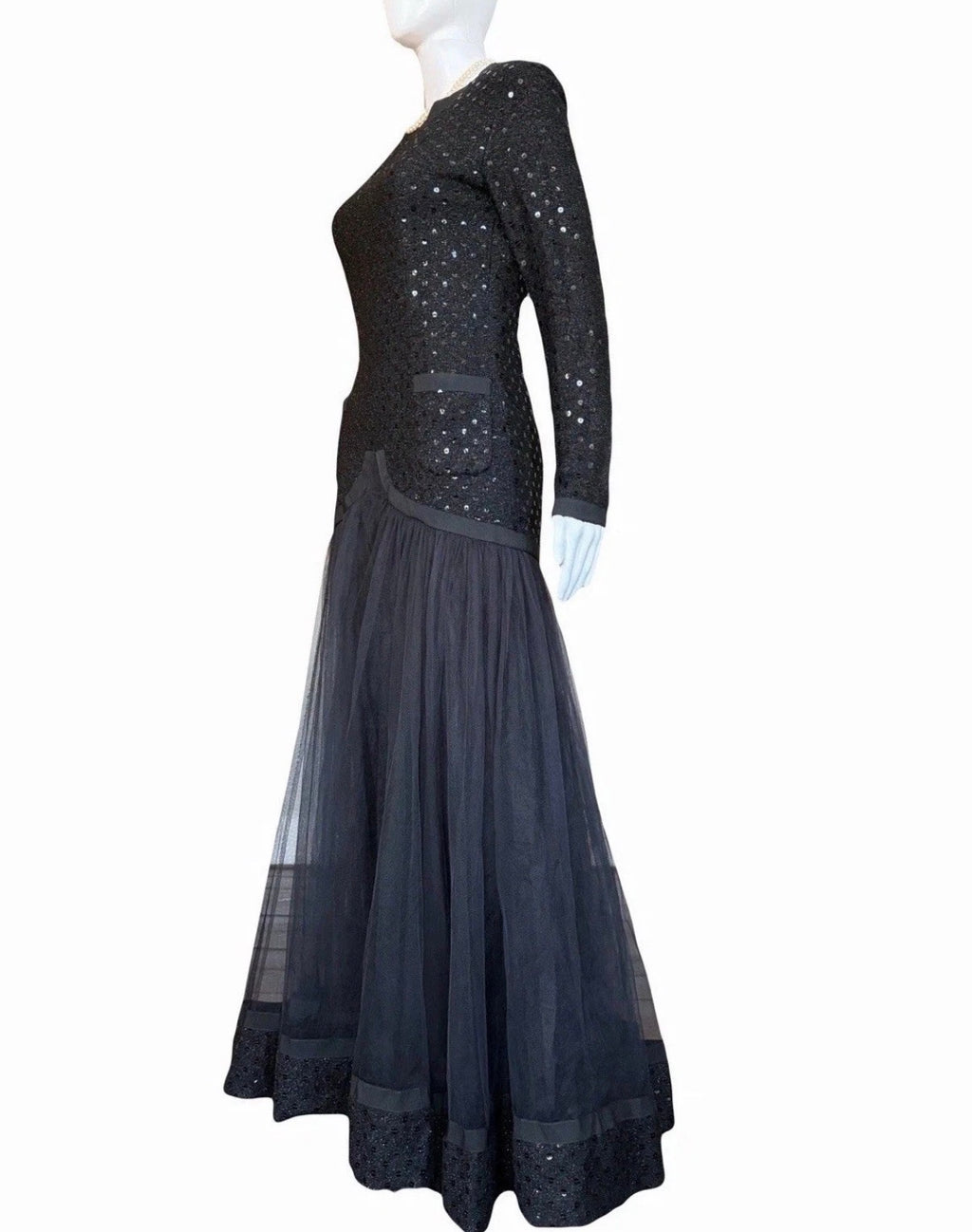 Chanel Vintage 1983/84 Black Sequin Gown Dress By Karl Lagerfeld