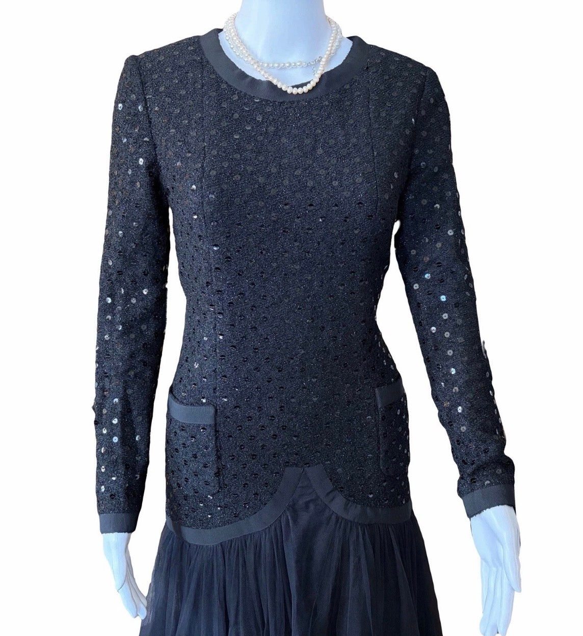 Chanel Vintage 1983/84 Black Sequin Gown Dress By Karl Lagerfeld