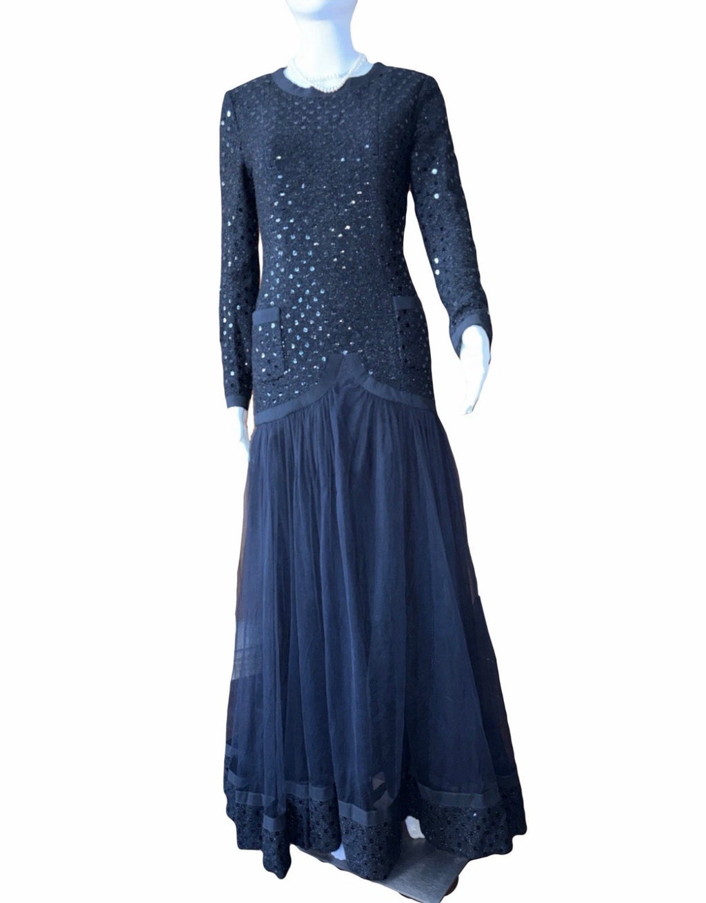 Chanel Vintage 1983/84 Black Sequin Gown Dress By Karl Lagerfeld