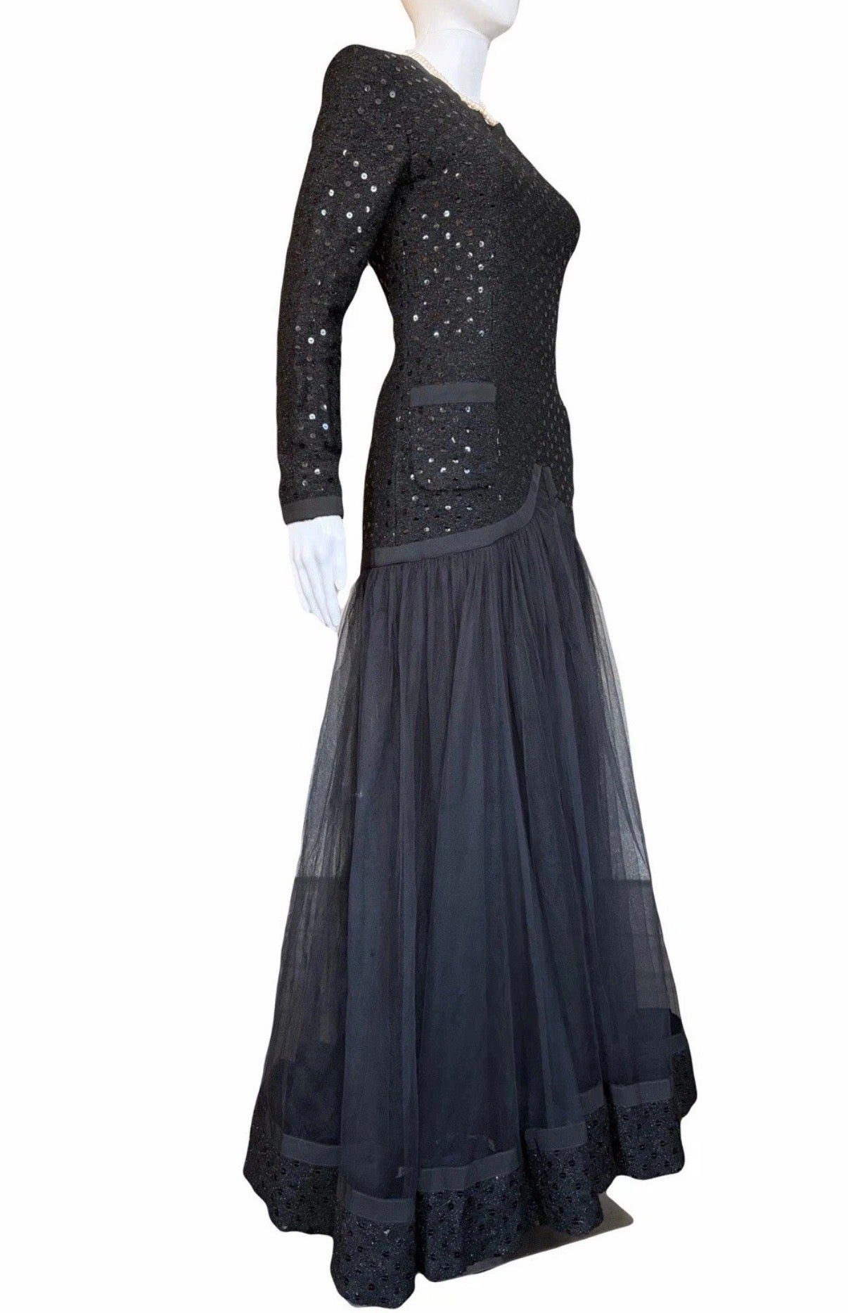 Chanel Vintage 1983/84 Black Sequin Gown Dress By Karl Lagerfeld