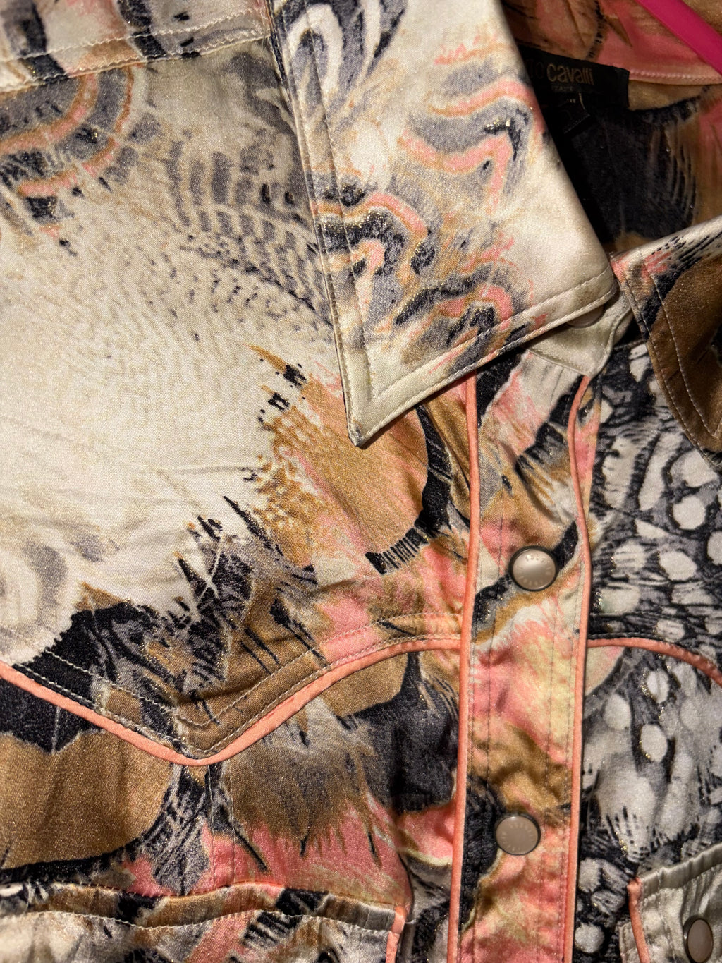 Roberto Cavalli Spring/Summer 2004 Silk Shirt Dress 2000s Feathers Print