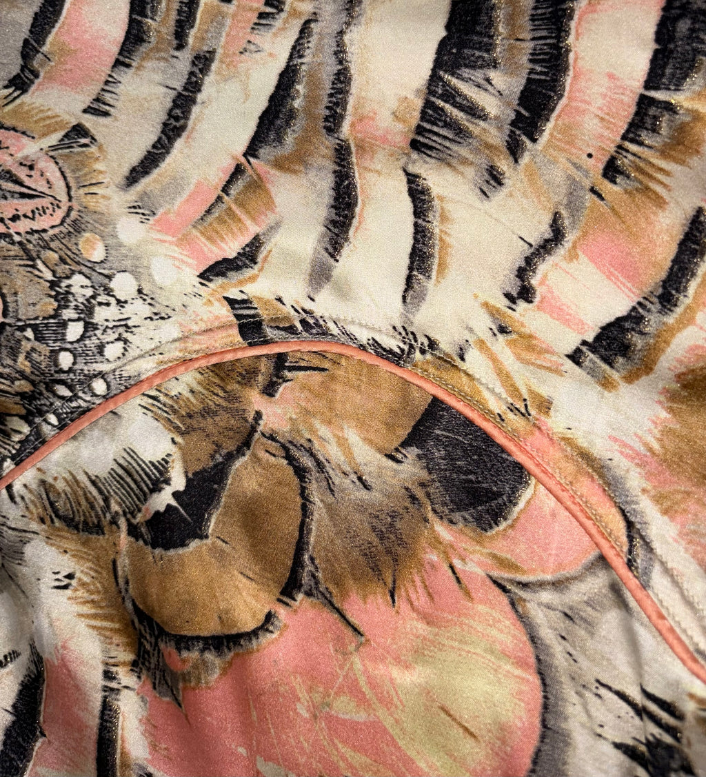 Roberto Cavalli Spring/Summer 2004 Silk Shirt Dress 2000s Feathers Print