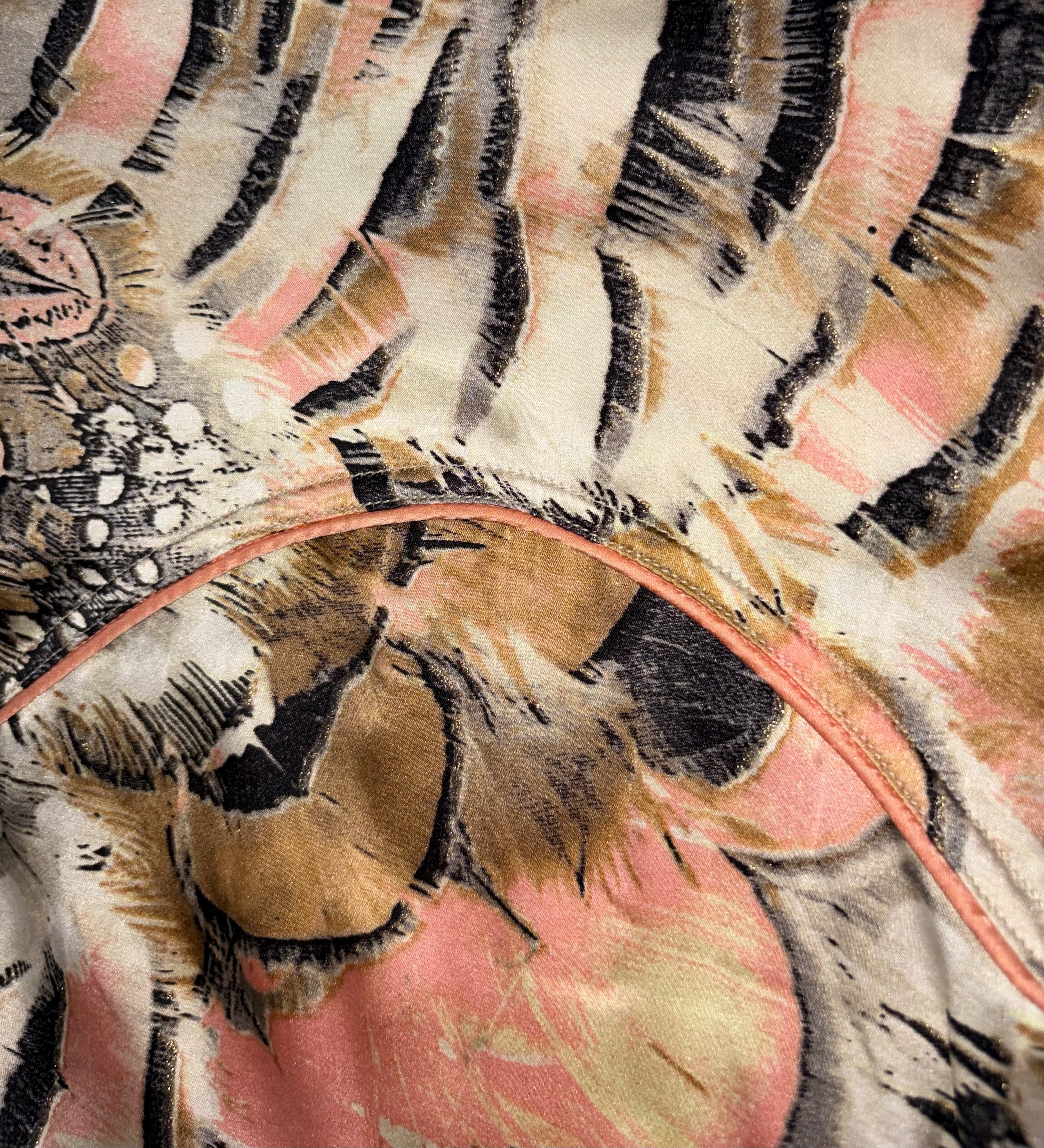 Roberto Cavalli Spring/Summer 2004 Silk Shirt Dress 2000s Feathers Print
