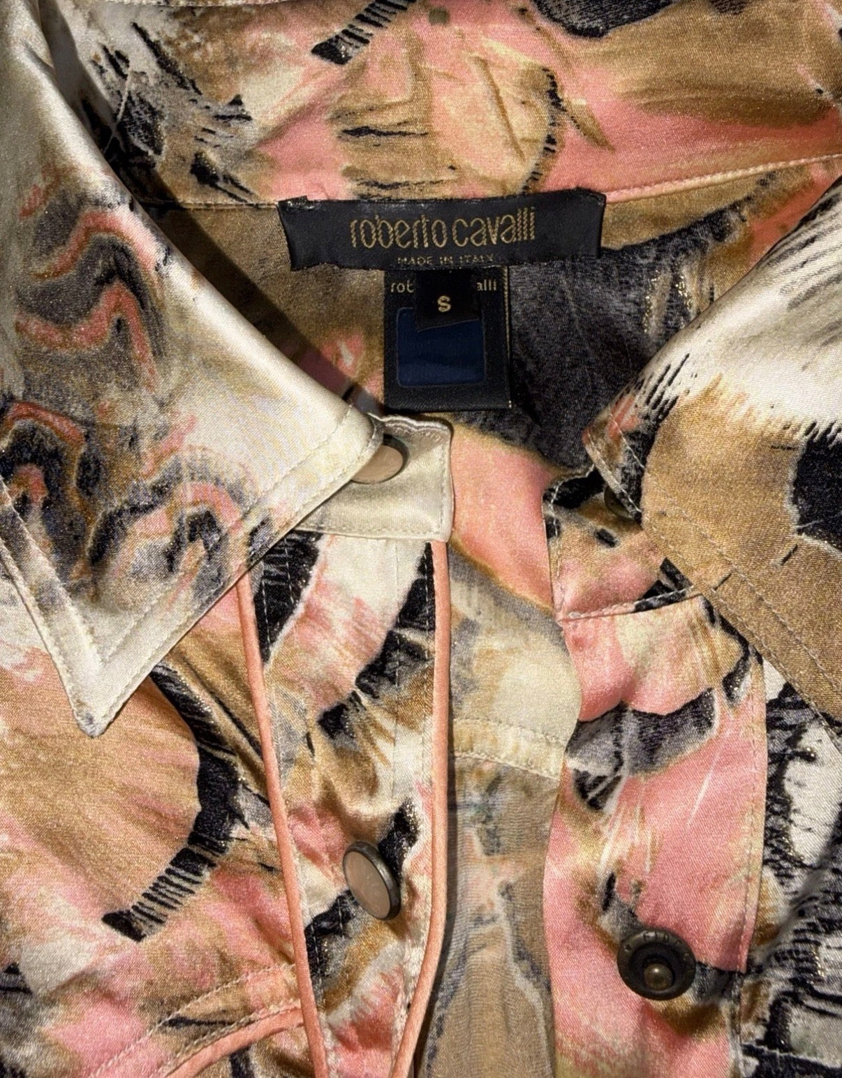 Roberto Cavalli Spring/Summer 2004 Silk Shirt Dress 2000s Feathers Print