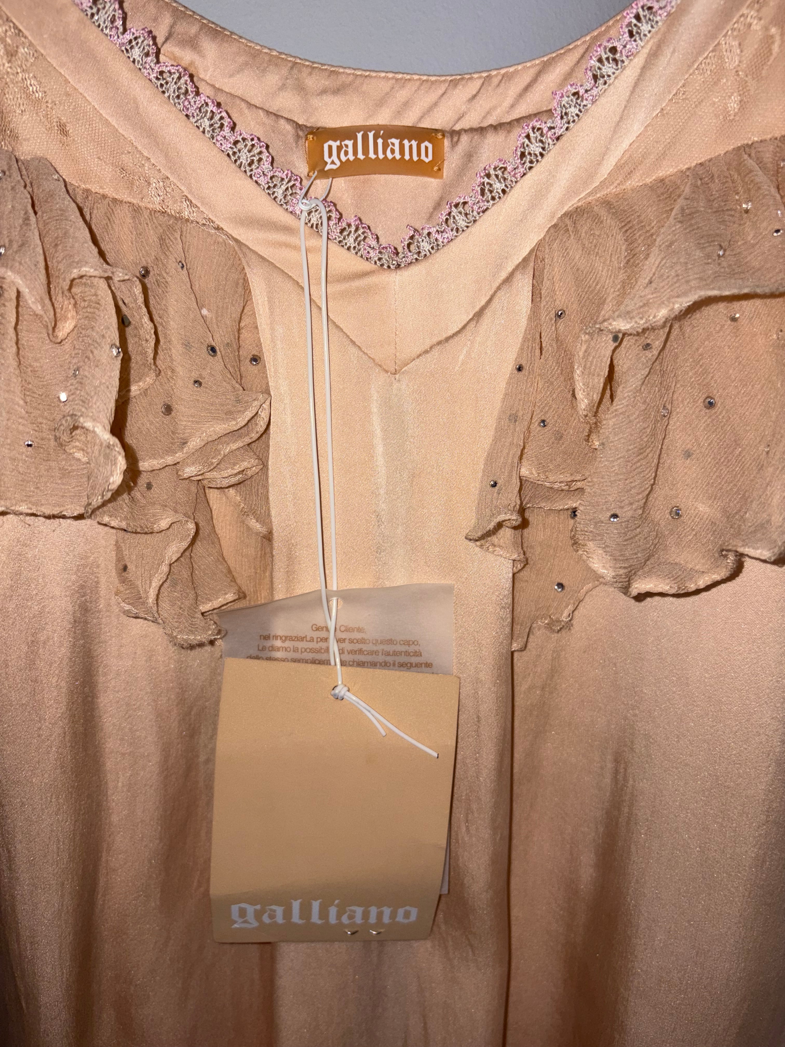 John Galliano Cocktail Mini Silk  Dress Ruffles and Rhinestones 38IT