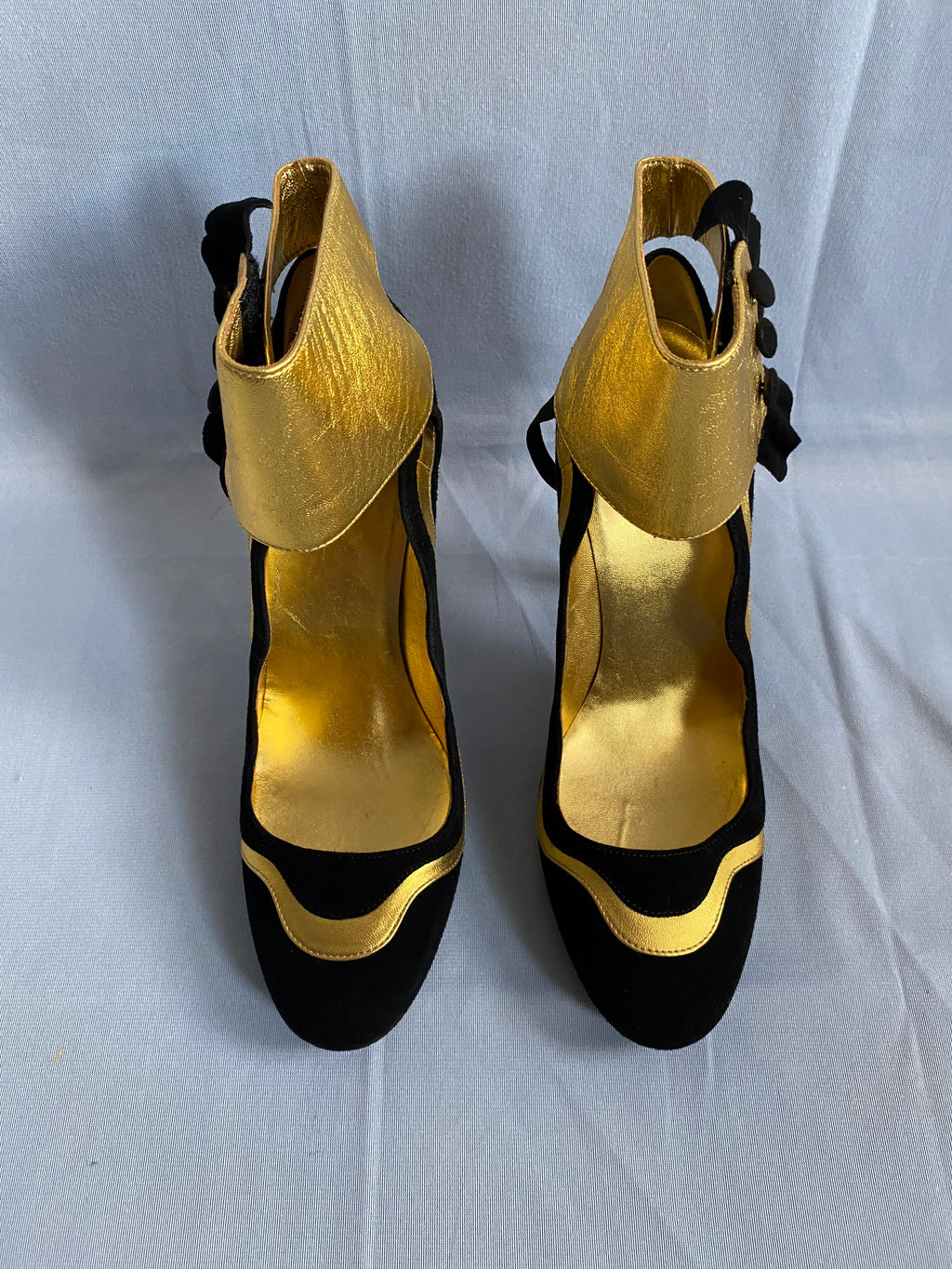 Prada Black Suede Gold Leather Trim Pumps 39uk Fairy Collection Spring/Summer 2008