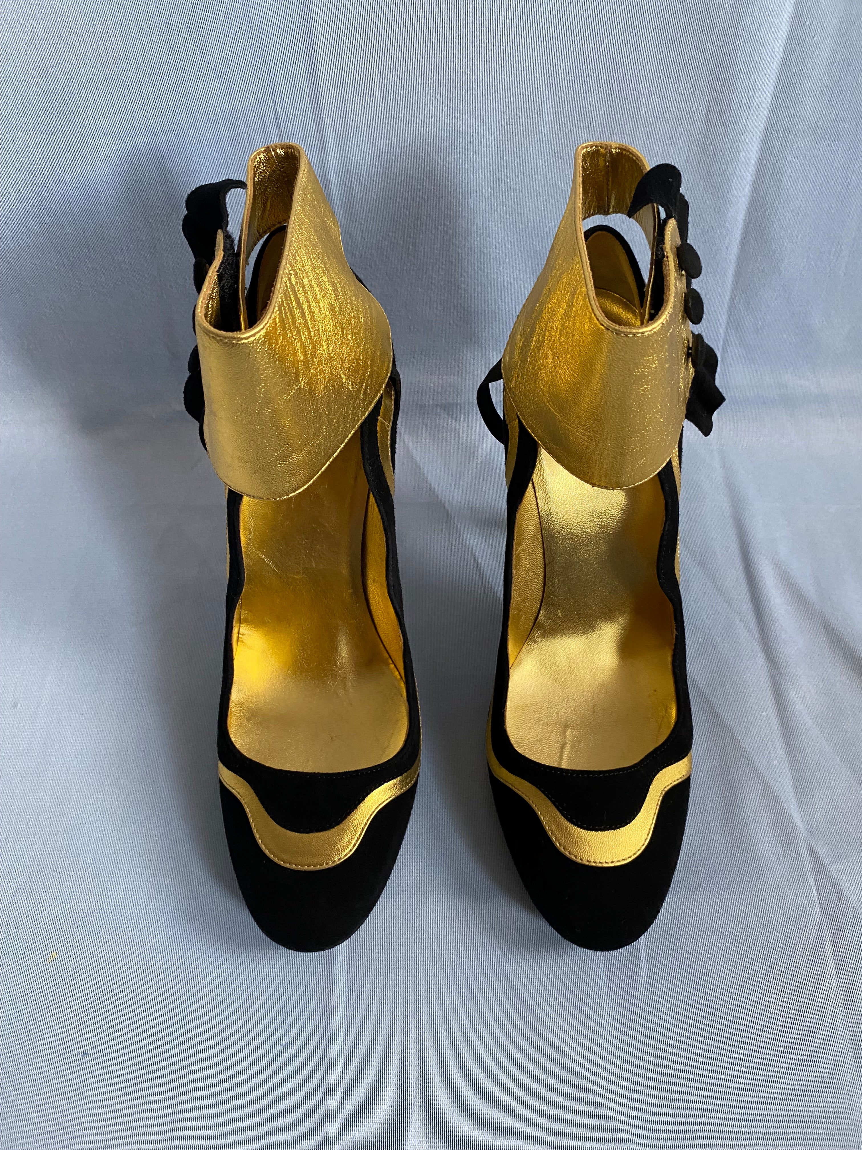 Prada Black Suede Gold Leather Trim Pumps 39uk Fairy Collection Spring/Summer 2008