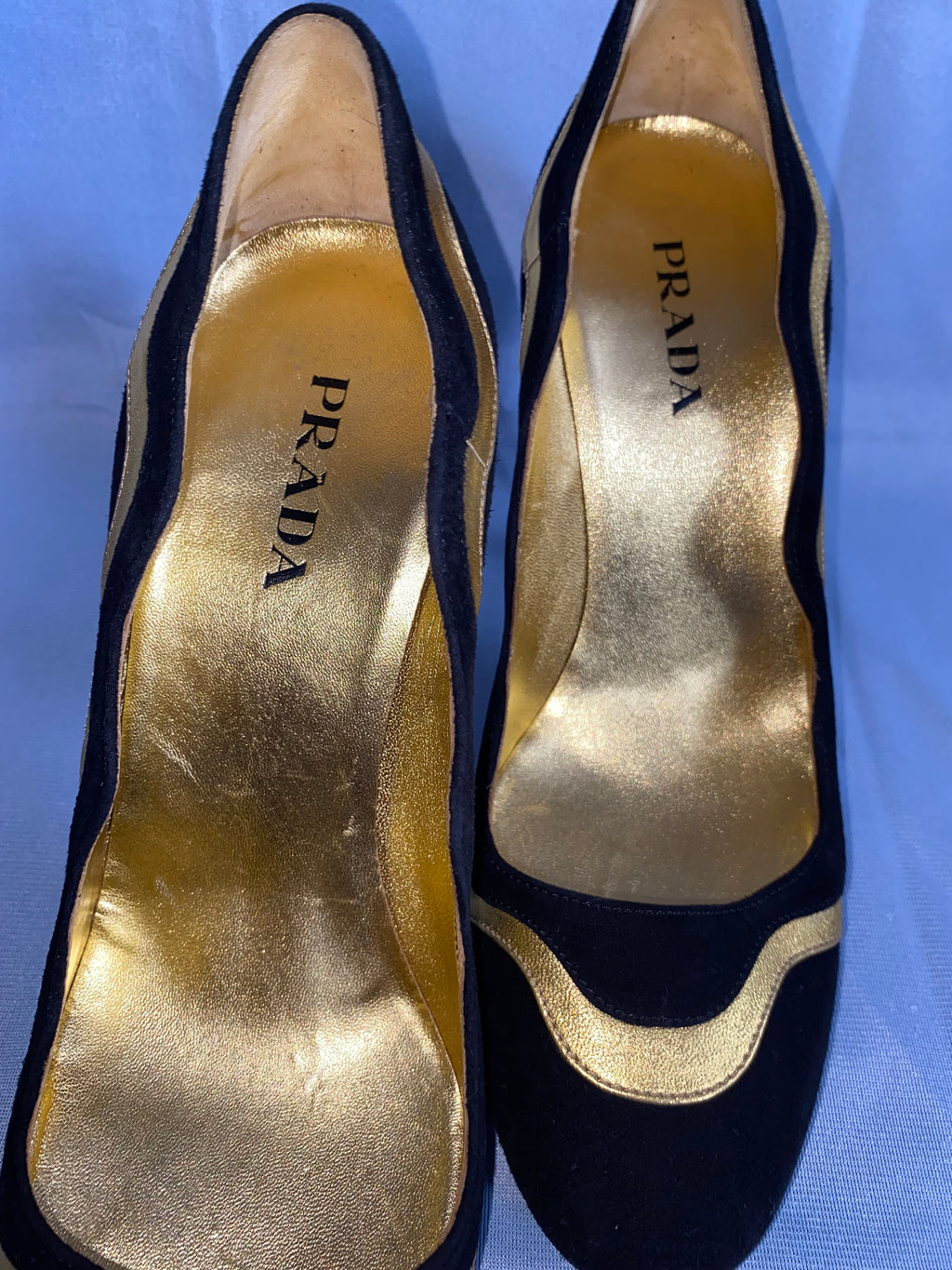 Prada Black Suede Gold Leather Trim Pumps 39uk Fairy Collection Spring/Summer 2008