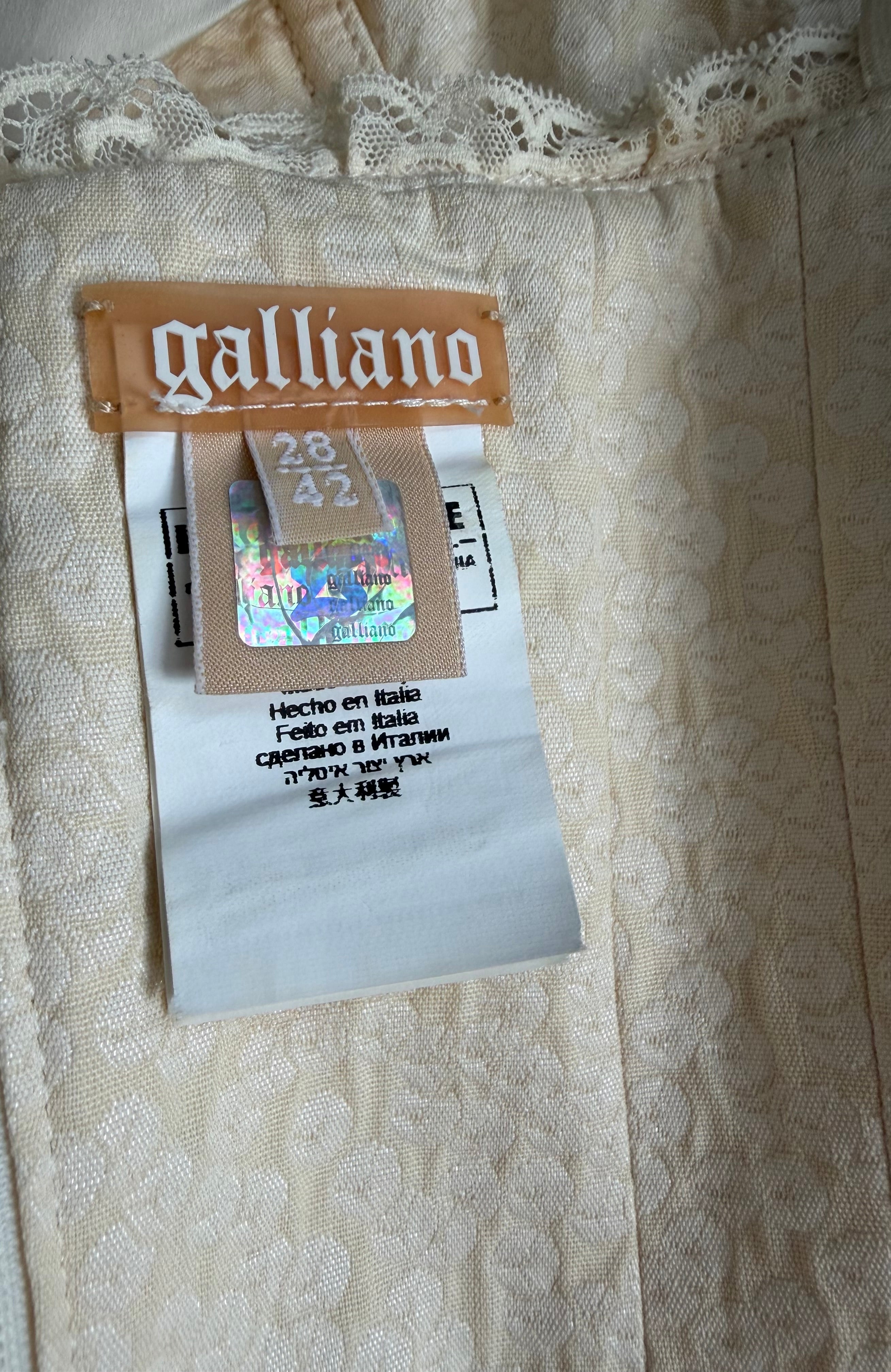 John Galliano 2000s Bustier Corset Lace Trim Cotton Silk Champagne Beige 42IT