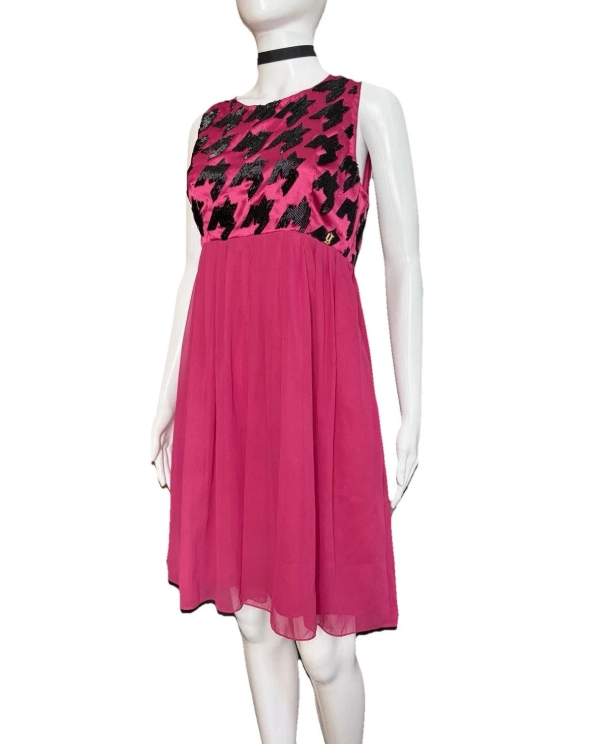 John Galliano 2000s Fuchsia Mini Dress 40IT  Sequin Houndstooth New
