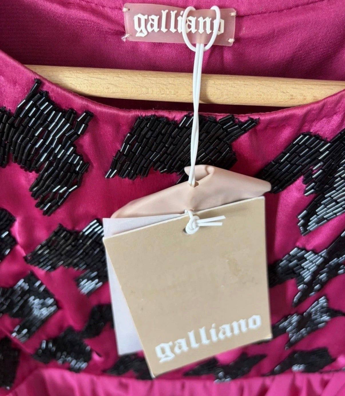 John Galliano 2000s Fuchsia Mini Dress 40IT  Sequin Houndstooth New