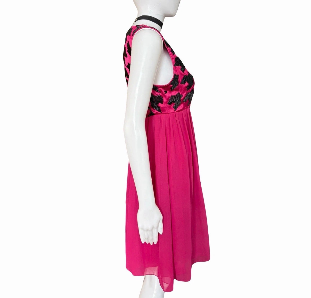 John Galliano 2000s Fuchsia Mini Dress 40IT  Sequin Houndstooth New