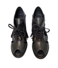 Louis Vuitton Black Ankle Fringe Booties 37eu Peep Toe