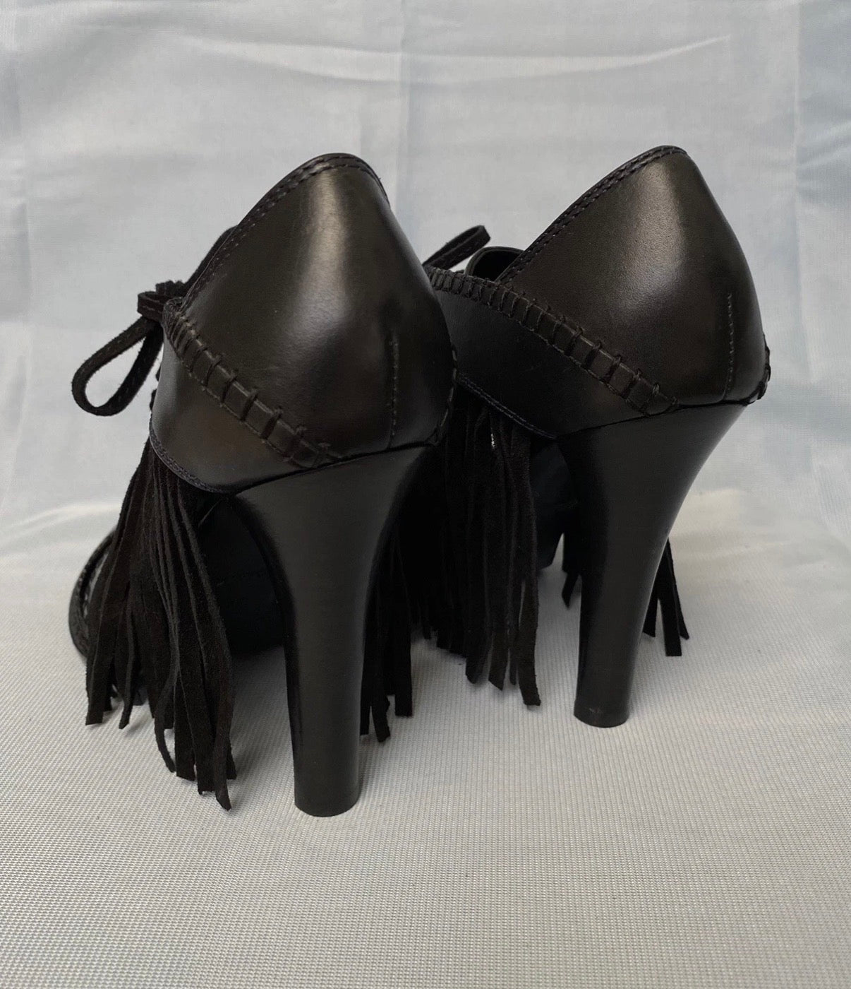 Louis Vuitton Black Ankle Fringe Booties 37eu Peep Toe
