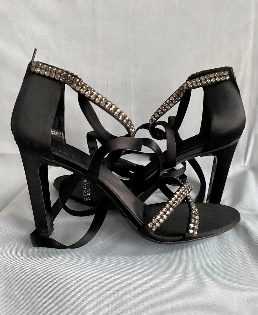 Gucci By Tom Ford 2004 Black Satin Sandals Rhinestones Ankle Strap 40eu