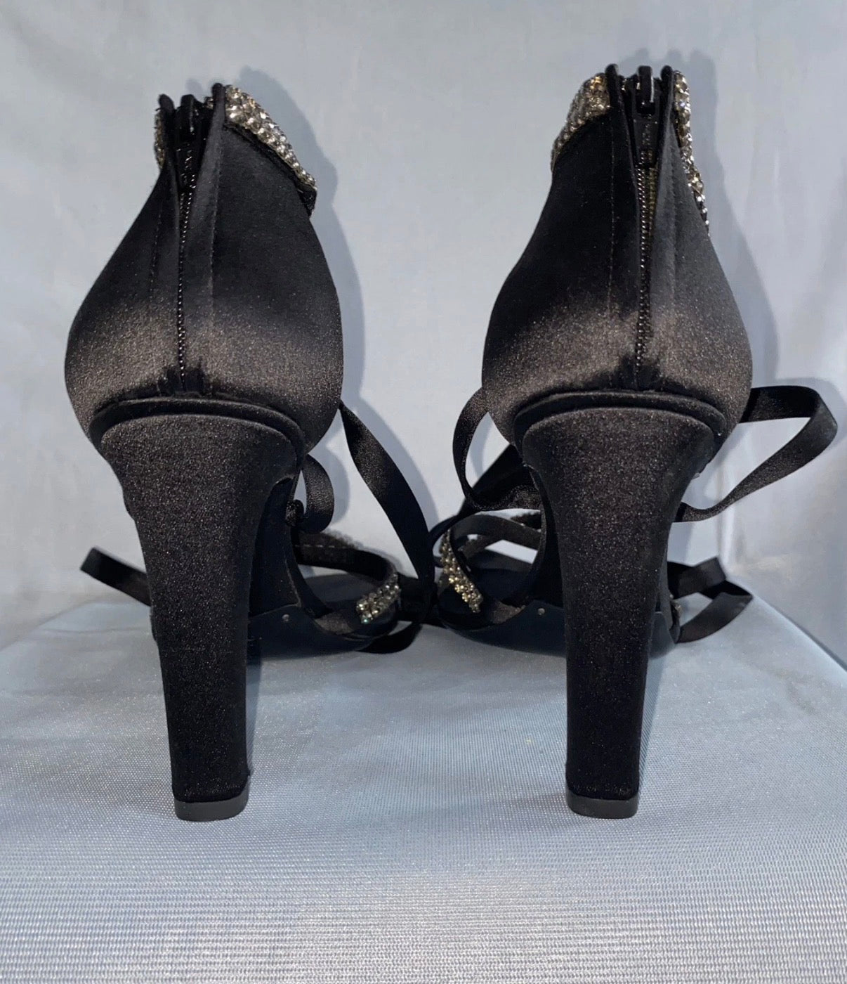 Gucci By Tom Ford 2004 Black Satin Sandals Rhinestones Ankle Strap 40eu