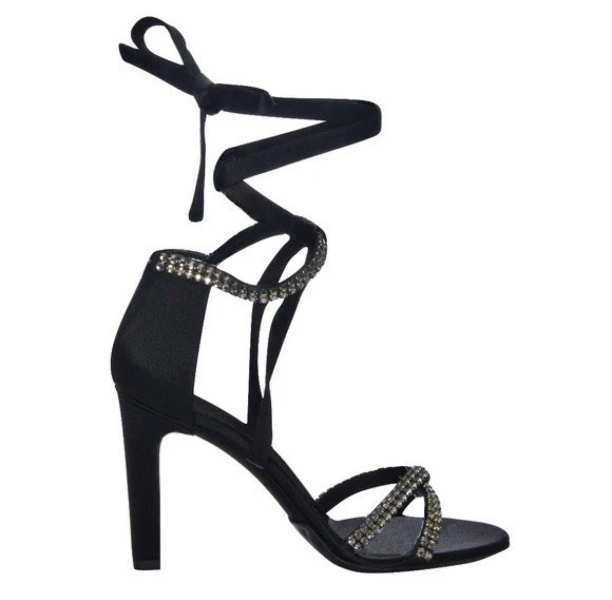 Gucci By Tom Ford 2004 Black Satin Sandals Rhinestones Ankle Strap 40eu