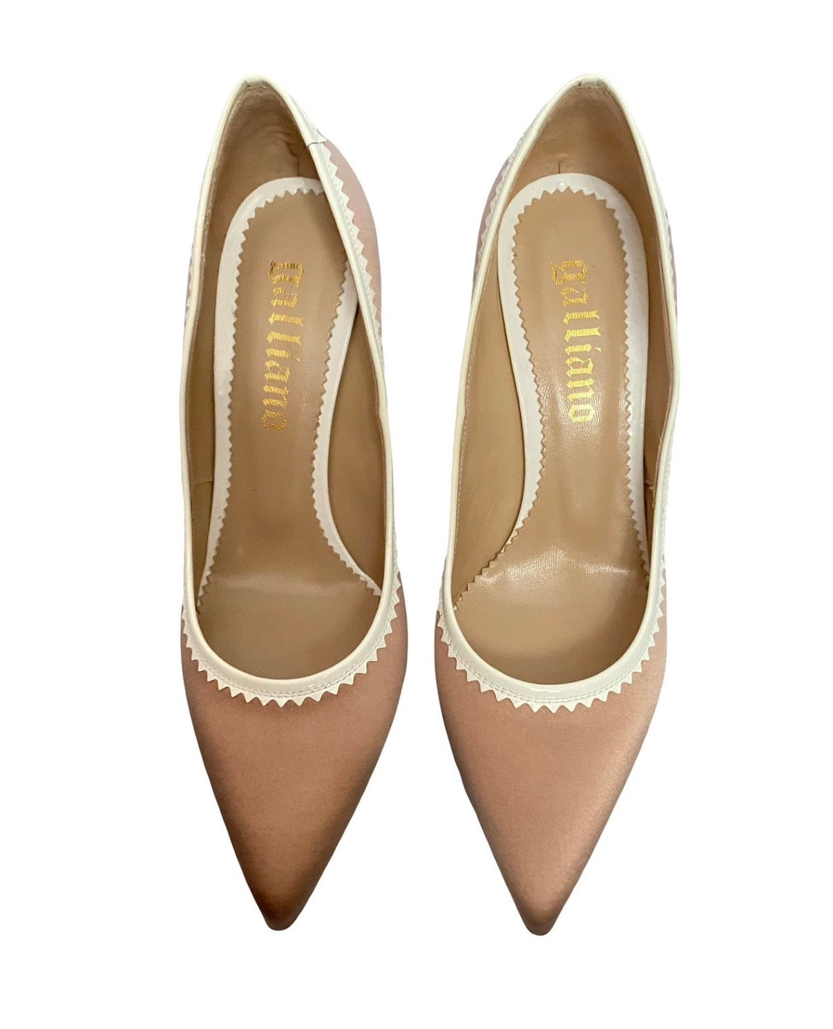 John Galliano Beige Pink Pointed High Heels 38eu Rhinestones Logo 2000s