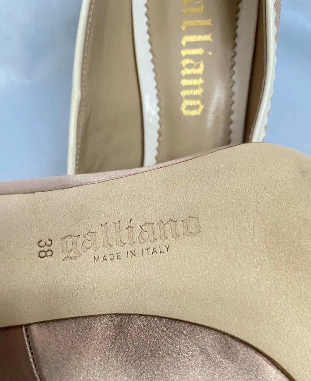 John Galliano Beige Pink Pointed High Heels 38eu Rhinestones Logo 2000s
