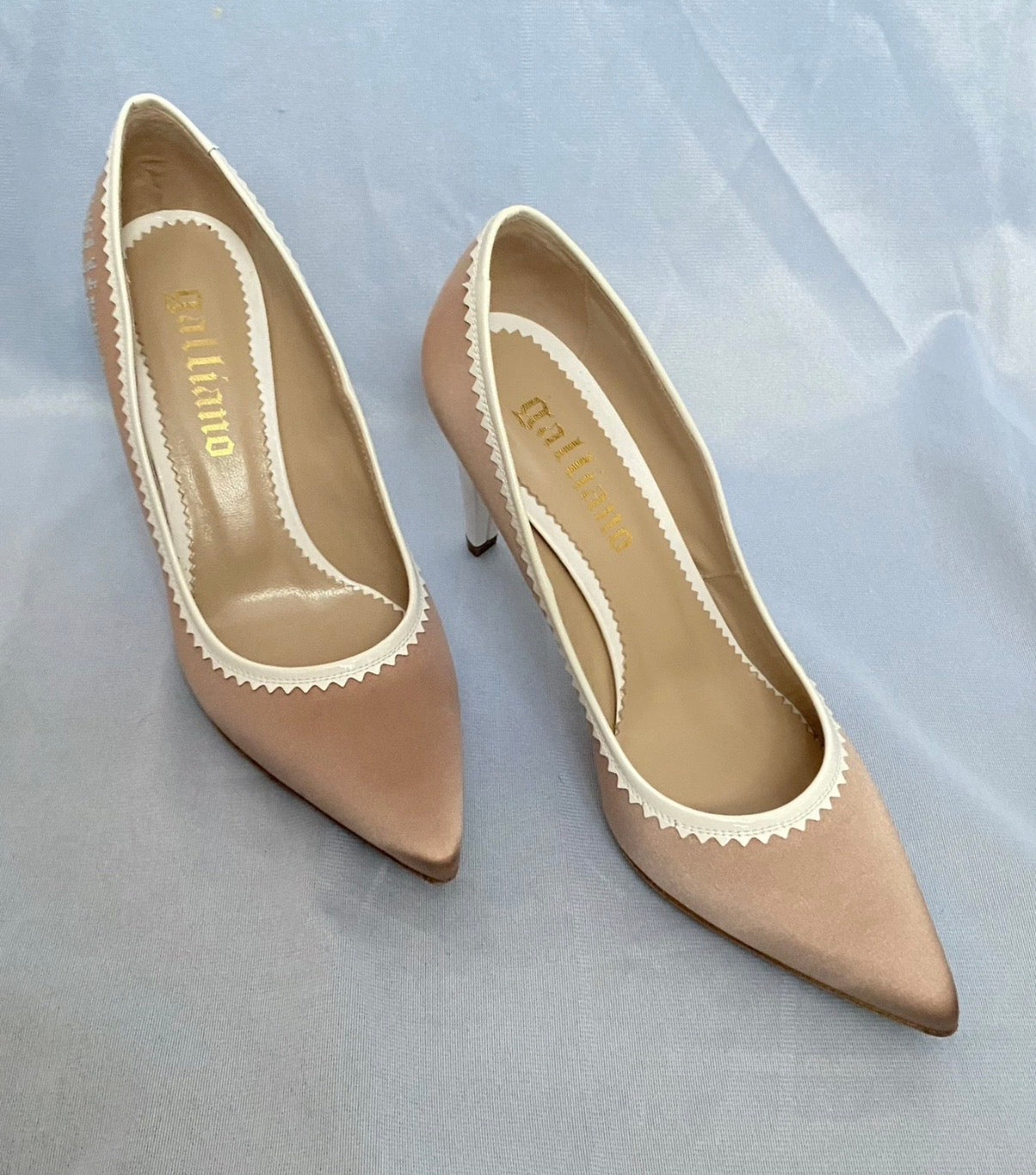 John Galliano Beige Pink Pointed High Heels 38eu Rhinestones Logo 2000s