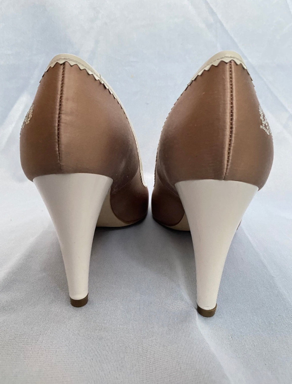 John Galliano Beige Pink Pointed High Heels 38eu Rhinestones Logo 2000s