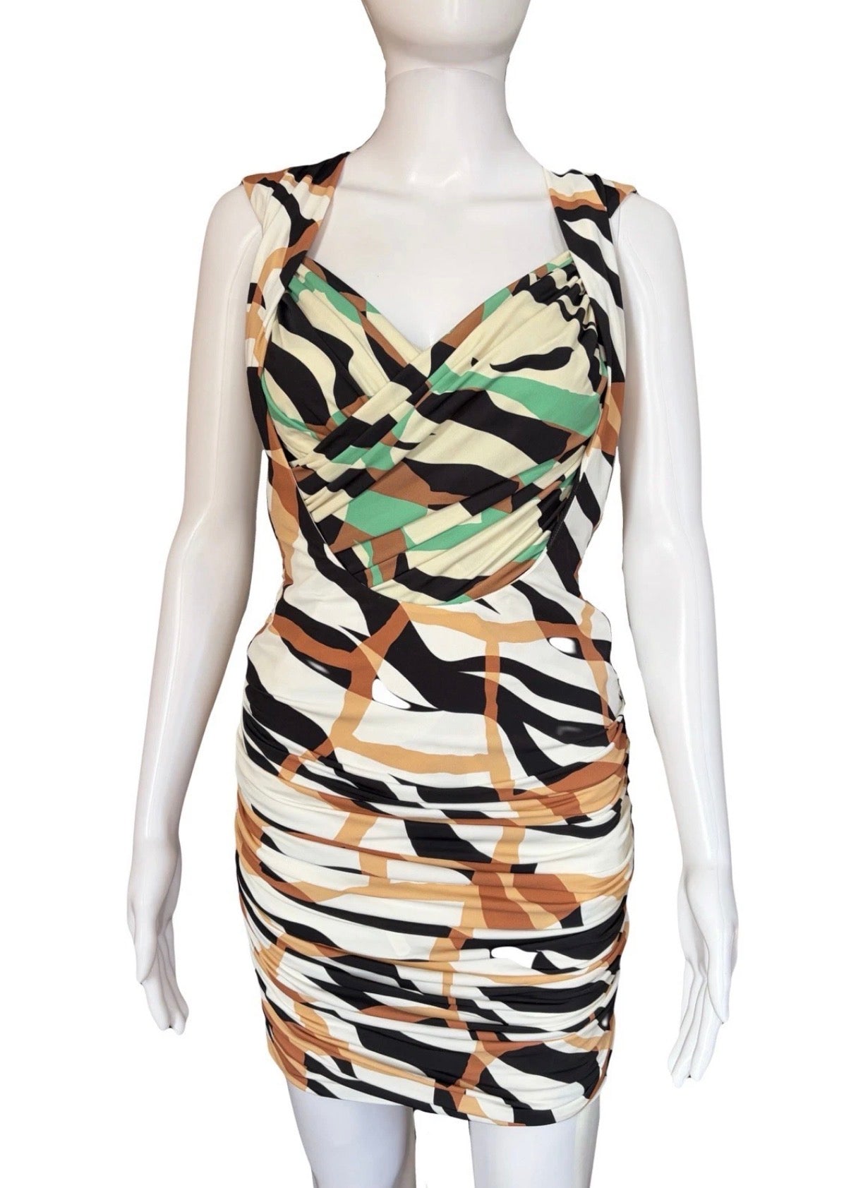 Roberto Cavalli Animal Print  Drapped Short Dress 38IT