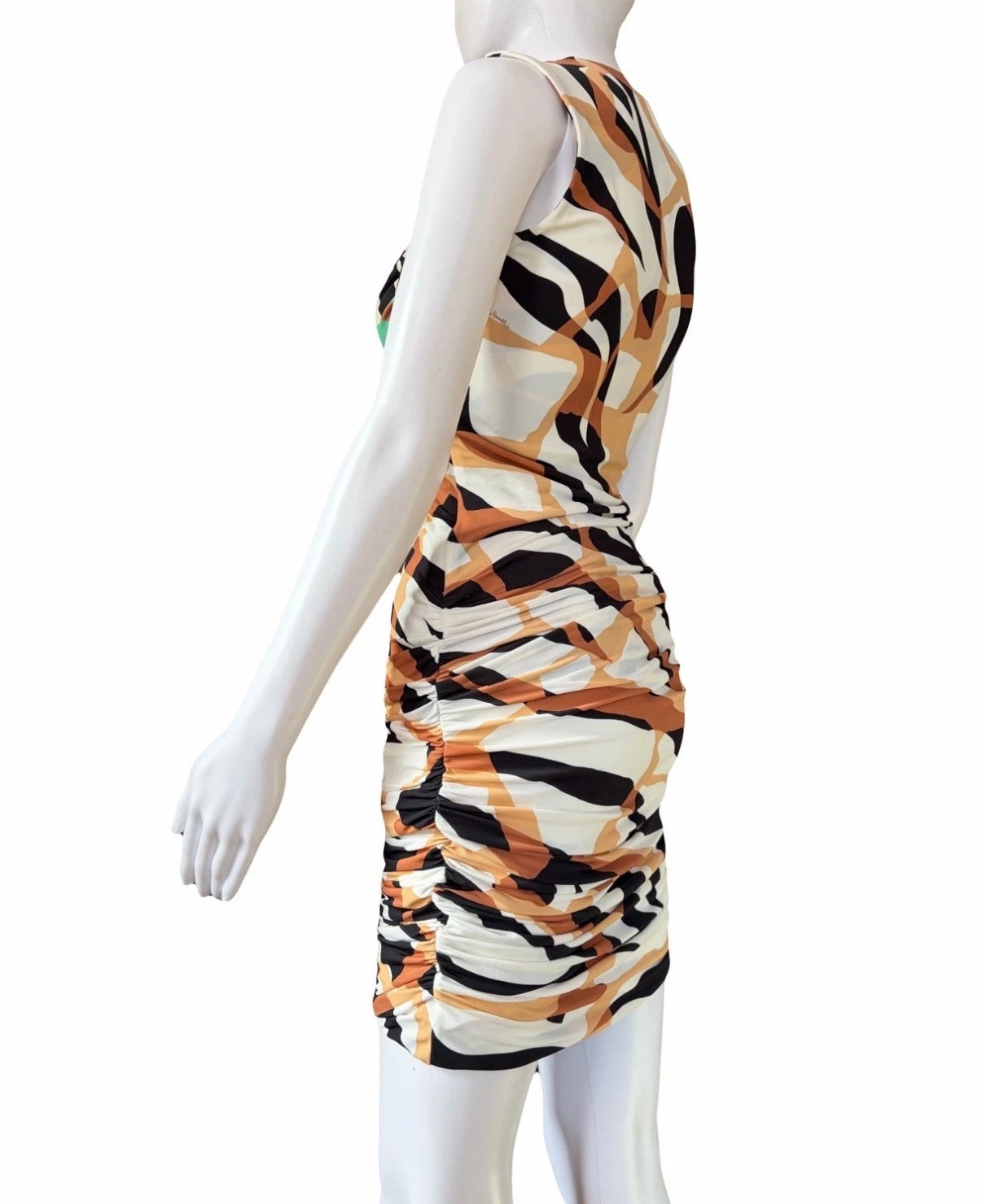Roberto Cavalli Animal Print  Drapped Short Dress 38IT