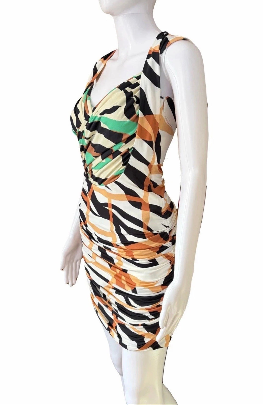 Roberto Cavalli Animal Print  Drapped Short Dress 38IT