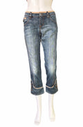 JOHN GALLIANO Denim Cropped Jeans 2000s Washed Blue Logo Buttons 27 Vintage