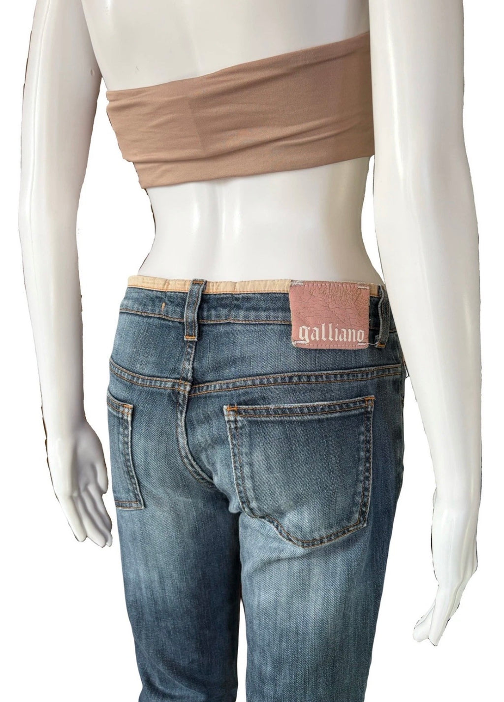 JOHN GALLIANO Denim Cropped Jeans 2000s Washed Blue Logo Buttons 27 Vintage