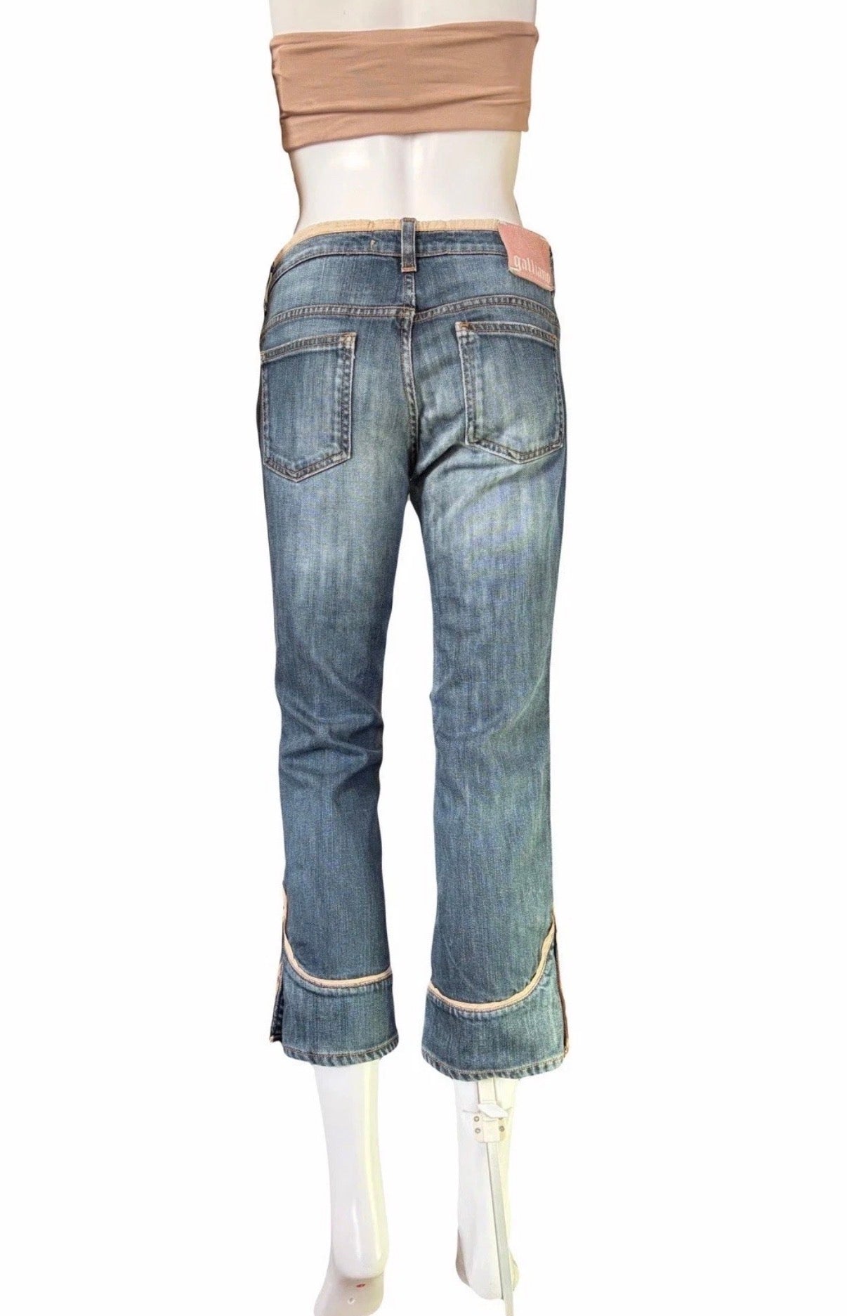 JOHN GALLIANO Denim Cropped Jeans 2000s Washed Blue Logo Buttons 27 Vintage