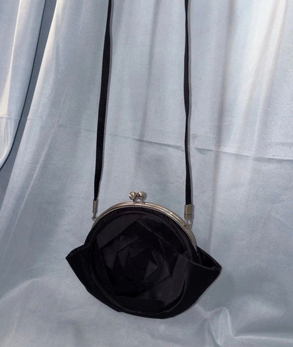 JOHN GALLIANO Satin Rose Bag Black Vintage 2000s