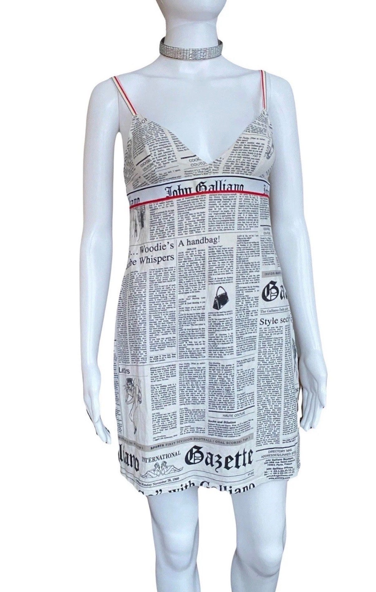 JOHN GALLIANO Iconic Gazette Print Mini Dress 2000s Vintage Newspaper  White Black
