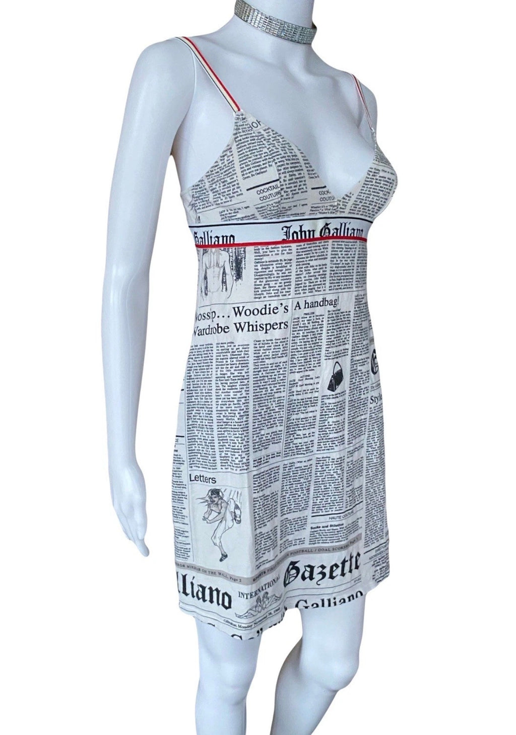 JOHN GALLIANO Iconic Gazette Print Mini Dress 2000s Vintage Newspaper  White Black
