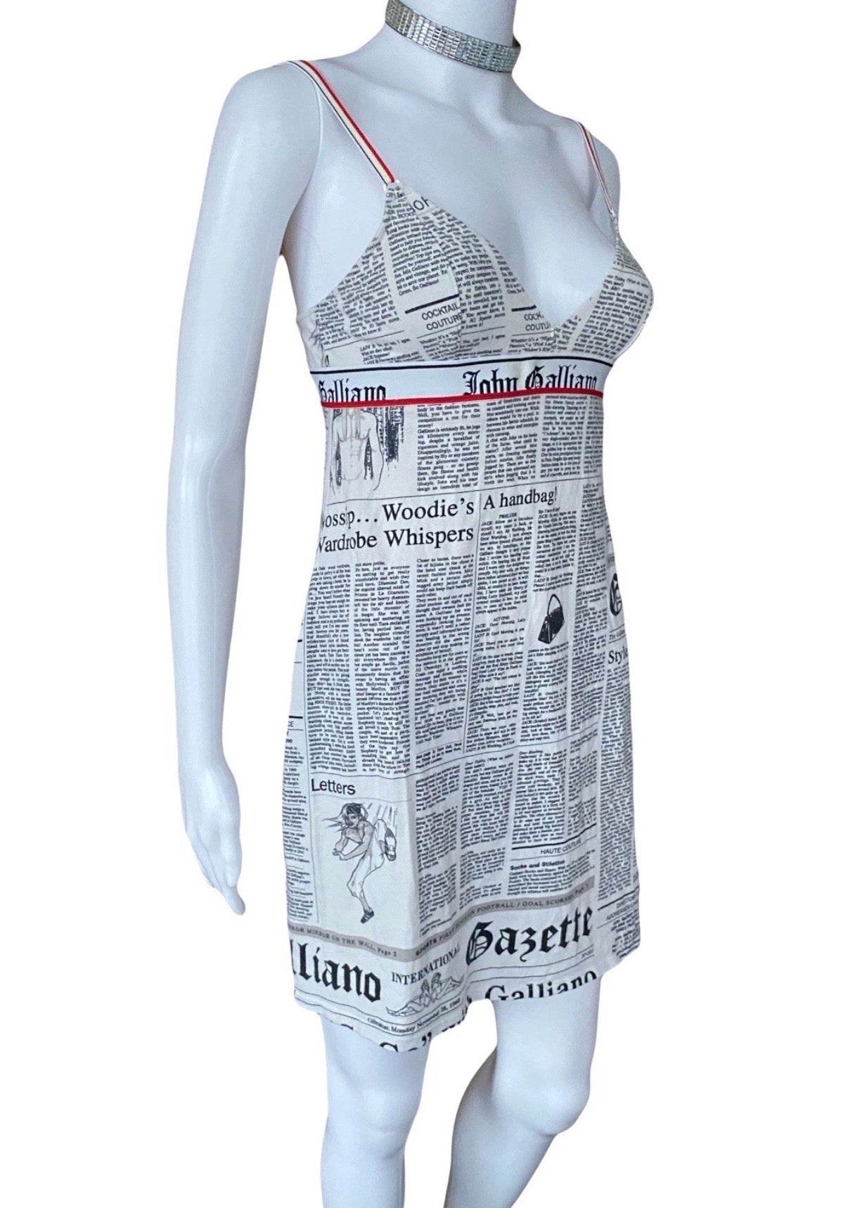 JOHN GALLIANO Iconic Gazette Print Mini Dress 2000s Vintage Newspaper  White Black