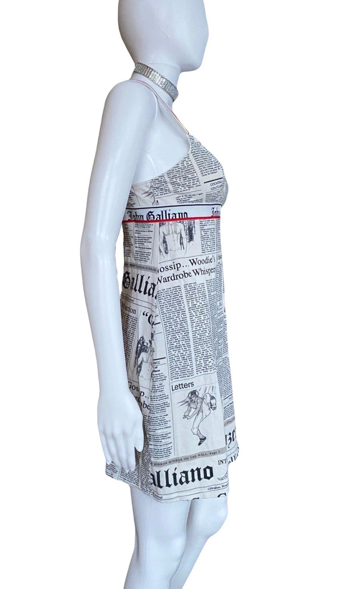 JOHN GALLIANO Iconic Gazette Print Mini Dress 2000s Vintage Newspaper  White Black