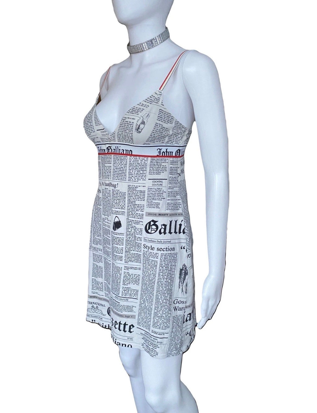 JOHN GALLIANO Iconic Gazette Print Mini Dress 2000s Vintage Newspaper  White Black