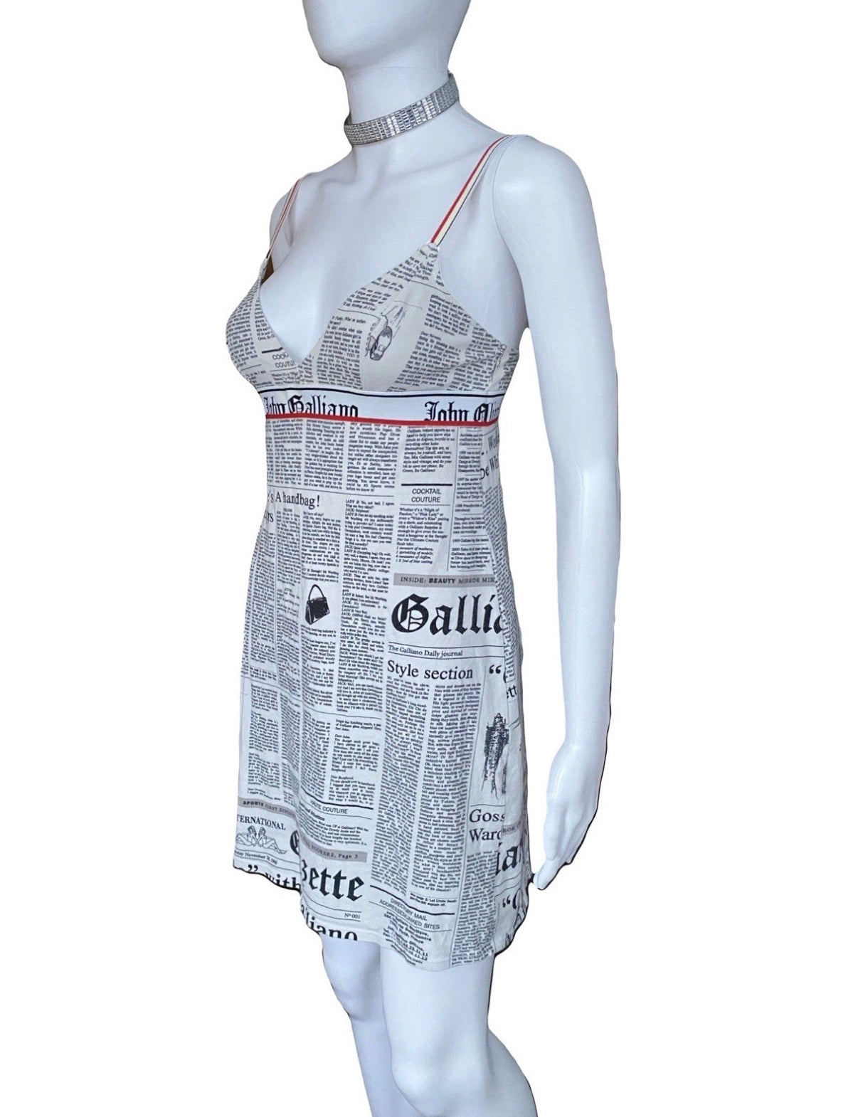 JOHN GALLIANO Iconic Gazette Print Mini Dress 2000s Vintage Newspaper  White Black