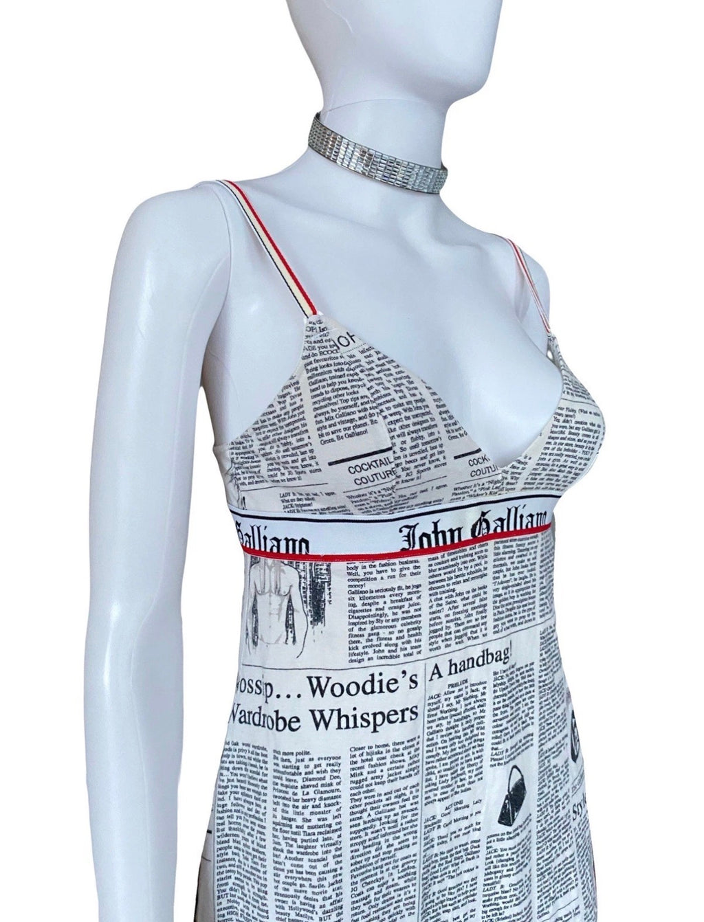 JOHN GALLIANO Iconic Gazette Print Mini Dress 2000s Vintage Newspaper  White Black