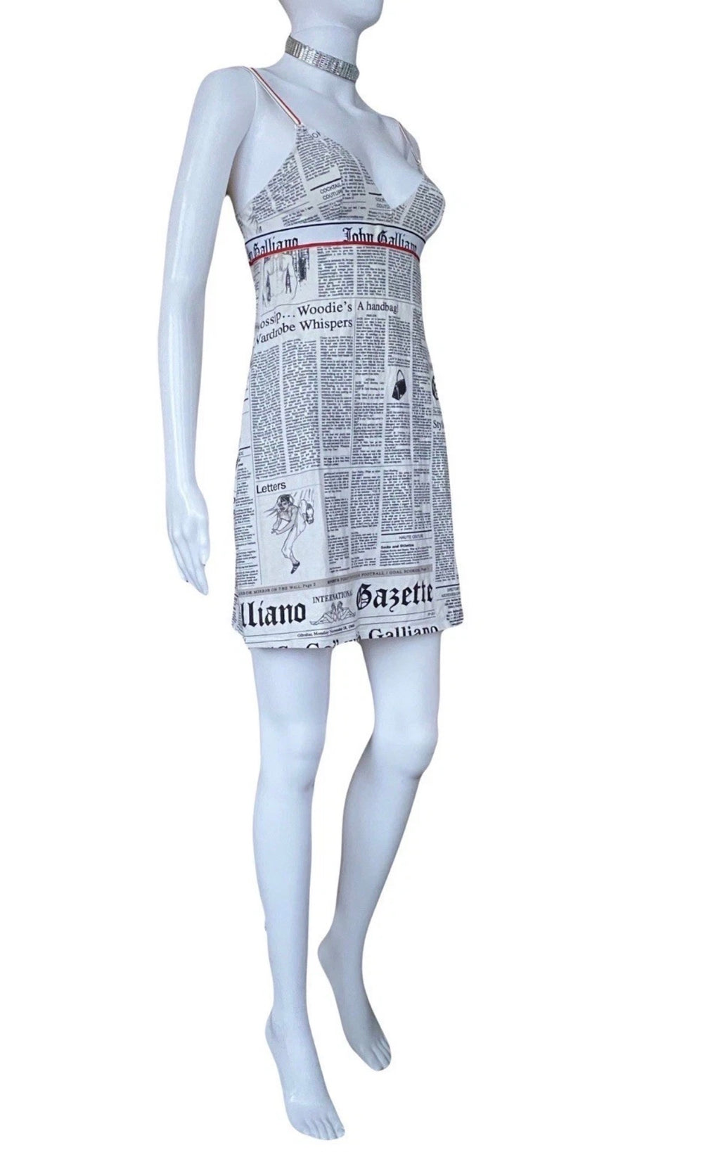 JOHN GALLIANO Iconic Gazette Print Mini Dress 2000s Vintage Newspaper  White Black