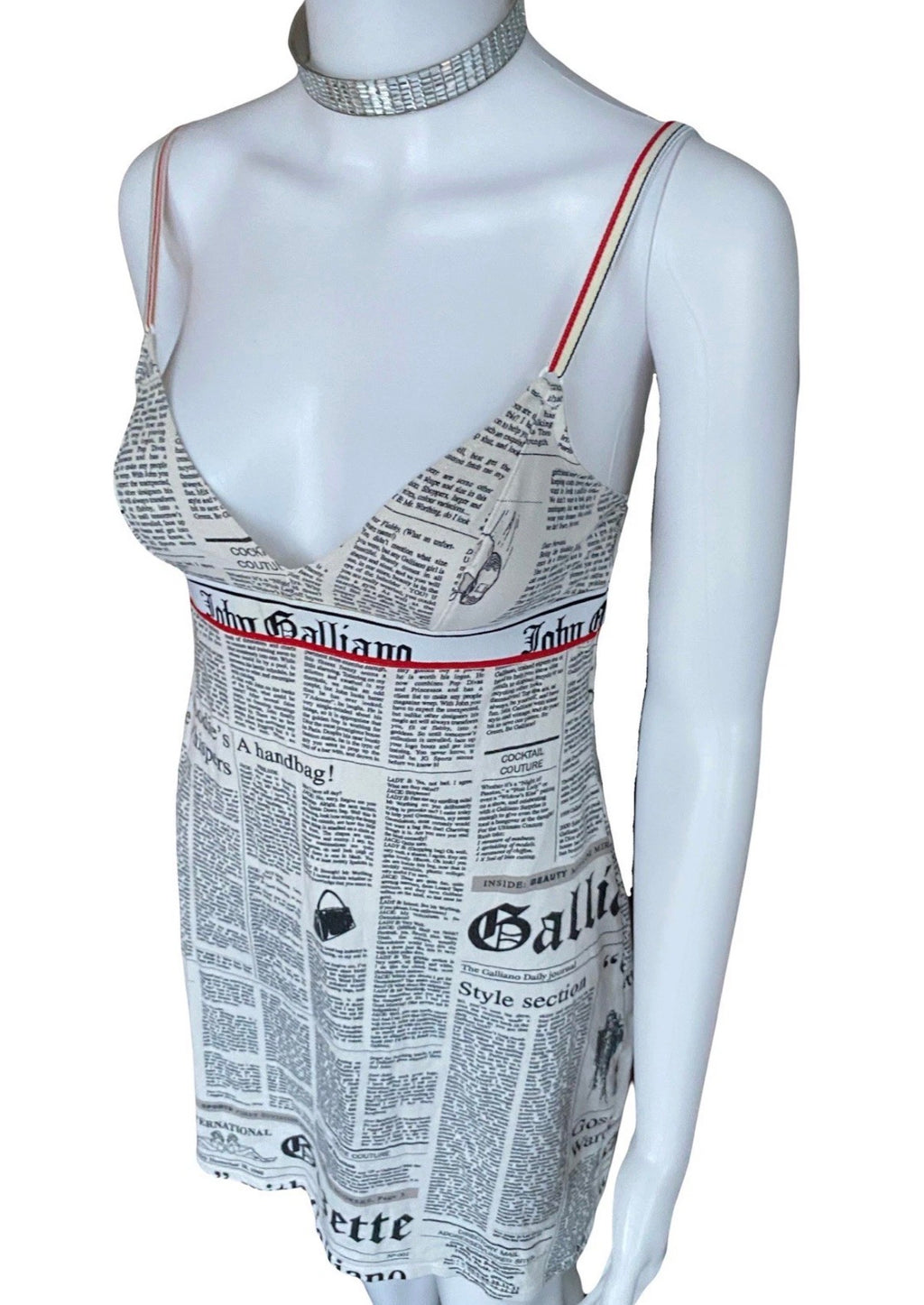 JOHN GALLIANO Iconic Gazette Print Mini Dress 2000s Vintage Newspaper  White Black