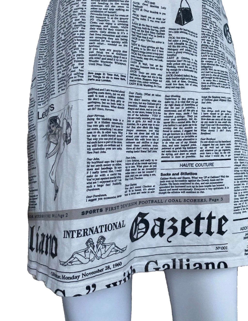 JOHN GALLIANO Iconic Gazette Print Mini Dress 2000s Vintage Newspaper  White Black