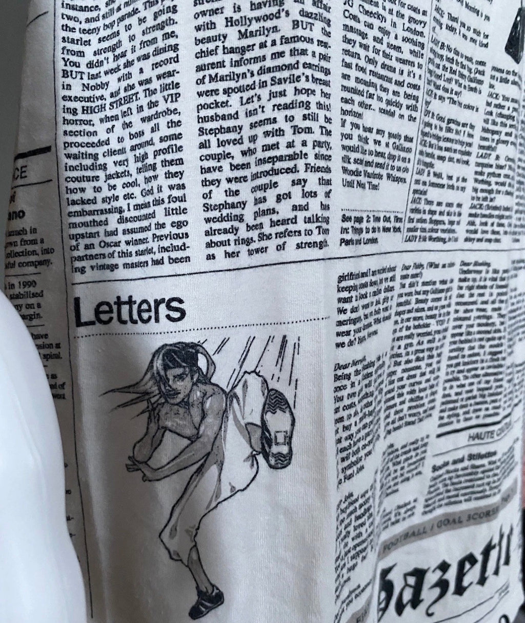 JOHN GALLIANO Iconic Gazette Print Mini Dress 2000s Vintage Newspaper  White Black