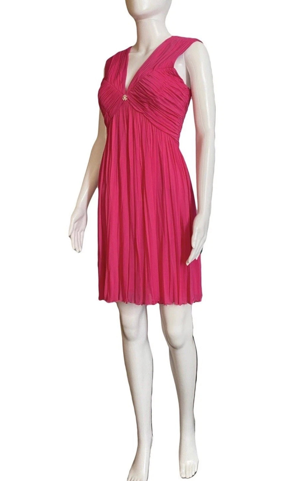 Roberto Cavalli Pink Cocktail Mini Dress Draped V-Neck 40IT Jewelled Logo