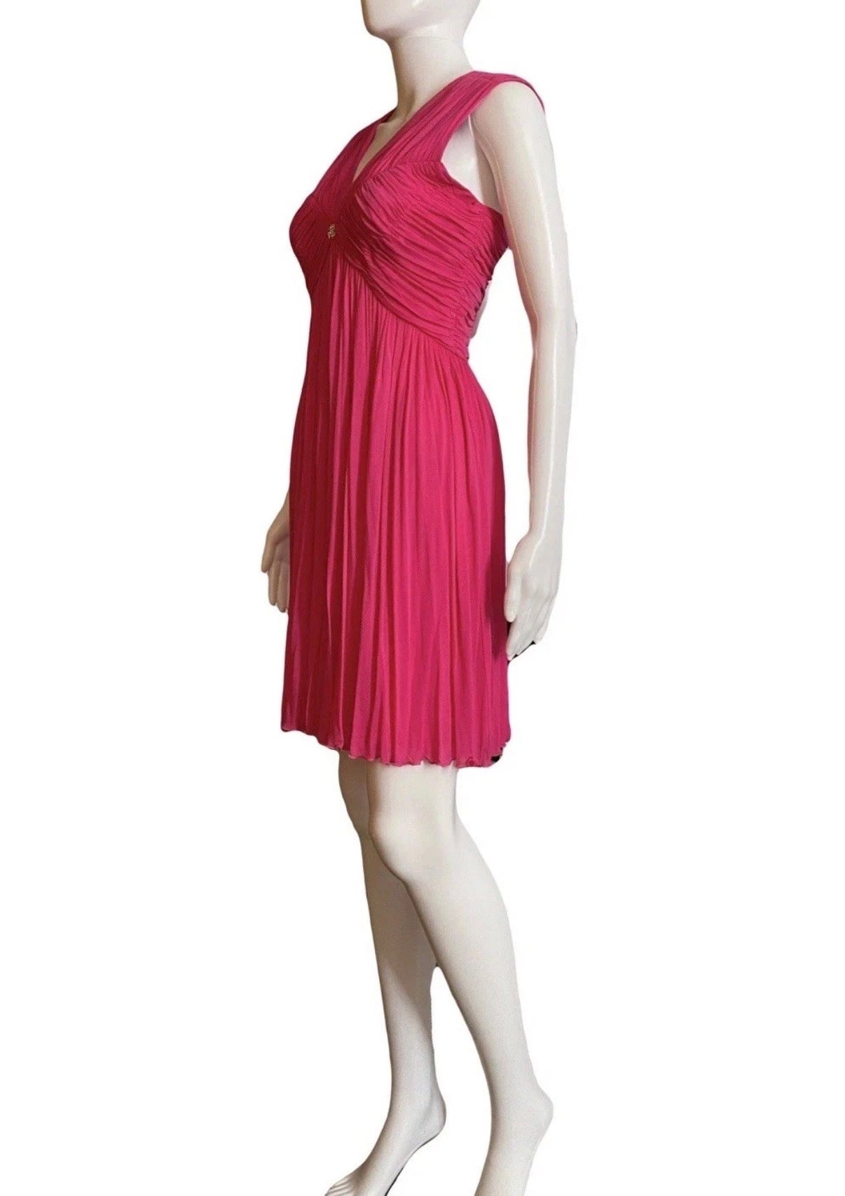 Roberto Cavalli Pink Cocktail Mini Dress Draped V-Neck 40IT Jewelled Logo