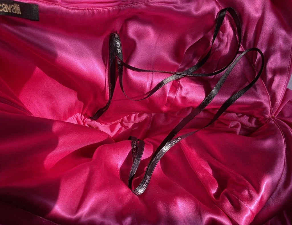 Roberto Cavalli Pink Cocktail Mini Dress Draped V-Neck 40IT Jewelled Logo